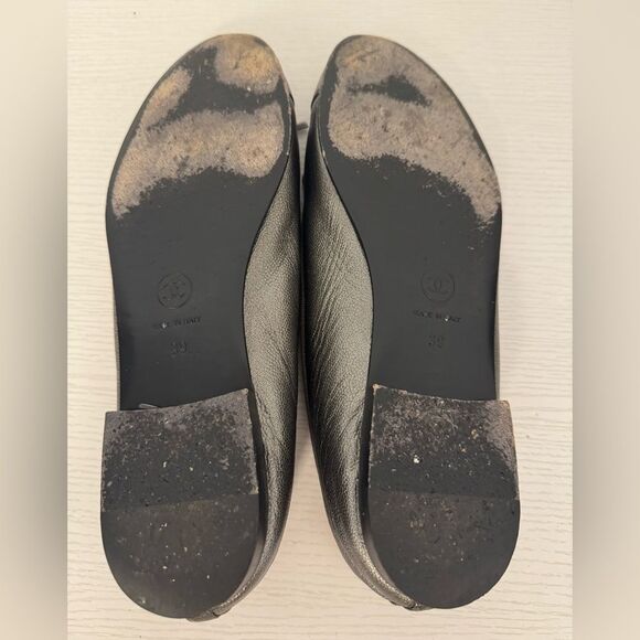 Chanel EU 39 CC Logo Dark Gray Metallic Pewter Classic Ballet Flats Authentic - Picture 6 of 8